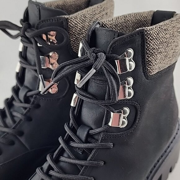 ONLY Betty Women's  Black Lace-Up Faux Leather Ankle Boots Chunky Soles Size 7.5 - Picture 6 of 12